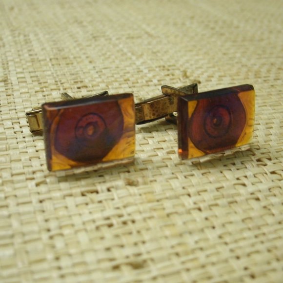 Vintage Orange Iridescent Glass Cuff Links - Picture 7 of 8